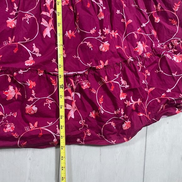 Hill House Home Women's XXS Ellie Nap Dress Midi Ruched Burgundy Floral Ruffle - Picture 10 of 11